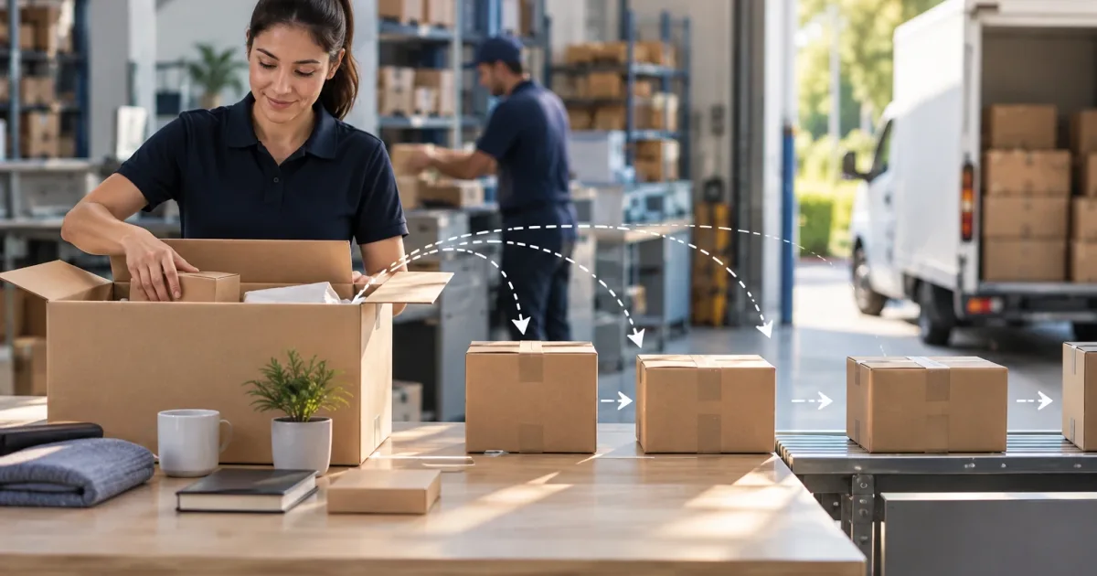 Vista de um pedido de comércio eletrónico dividido em vários envios, com produtos, estados e datas de entrega distintos.