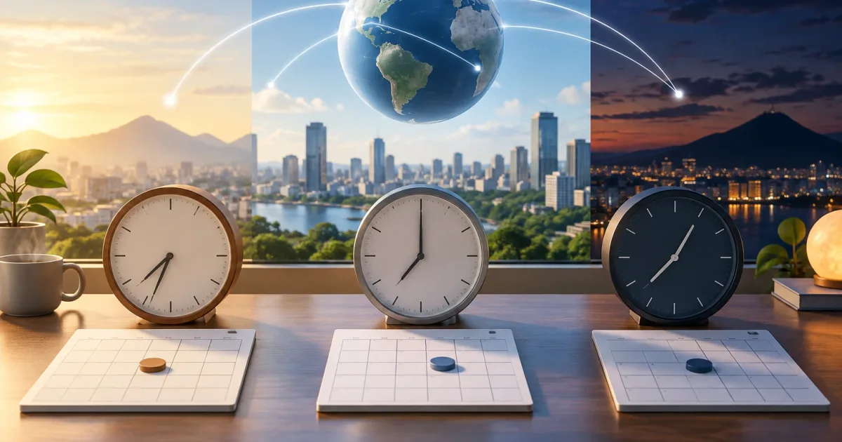 A date and time being converted between time zones in a digital application