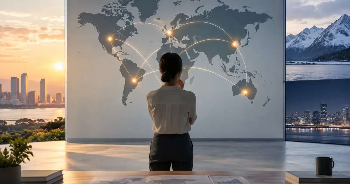 Schema concettuale di un’applicazione distribuita tra due regioni, con percorsi del servizio e dei dati.